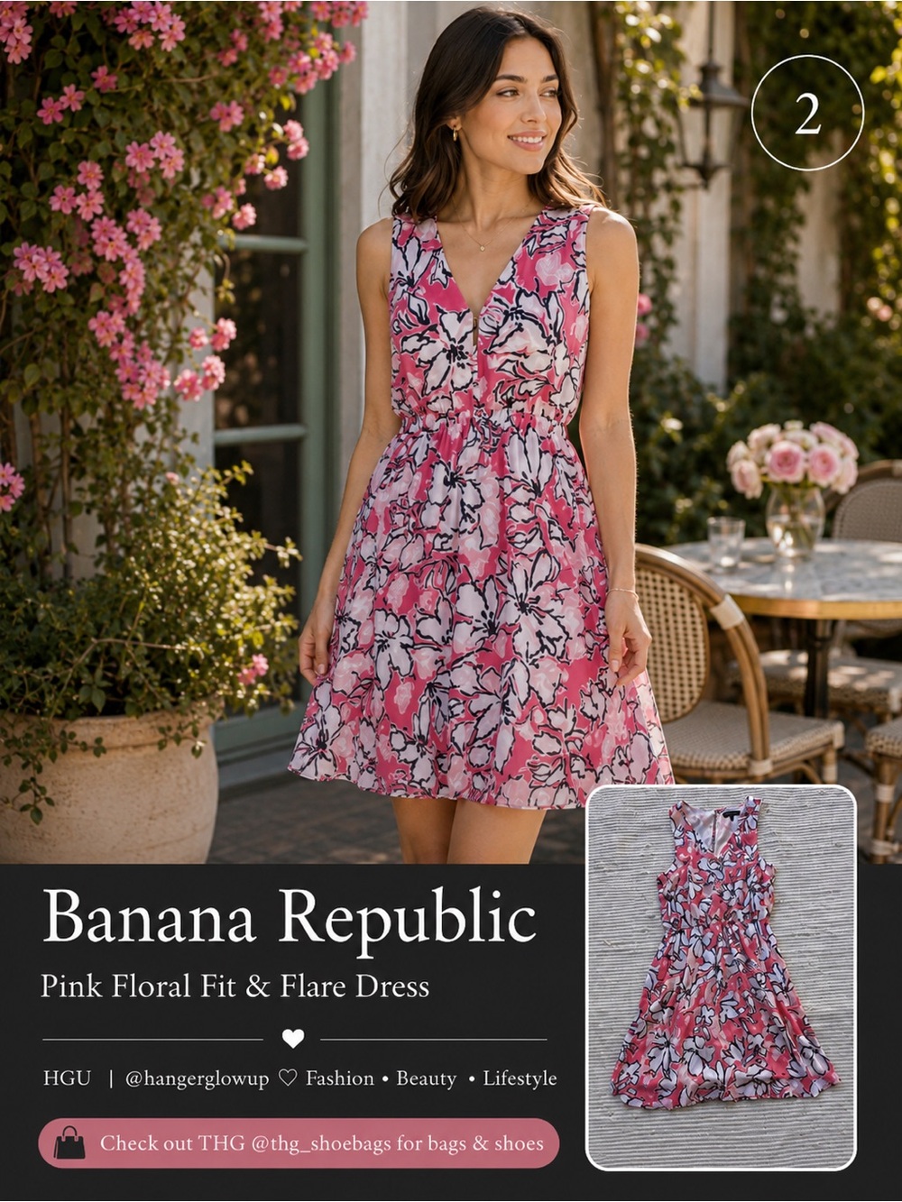 Banana Republic Pink Floral Fit & Flare Dress Sleeveless Size 2